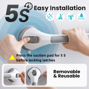 TAILI Shower Grab Bar 2 Pack Suction Grab Bars for Bathtubs and Showers, Heavy Duty Shower Handle Removable Shower Handrails for Seniors and Elderly, Bathroom Safety Grip No Drilling Waterproof, Grey