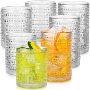 tanlade 12 pcs hobnail drinking glasses set 12 oz and 10 oz vintage beaded drinking glassware set water glass cup clear embossed highball glasses hobnail glasses tumbler for beer cocktail soda juice