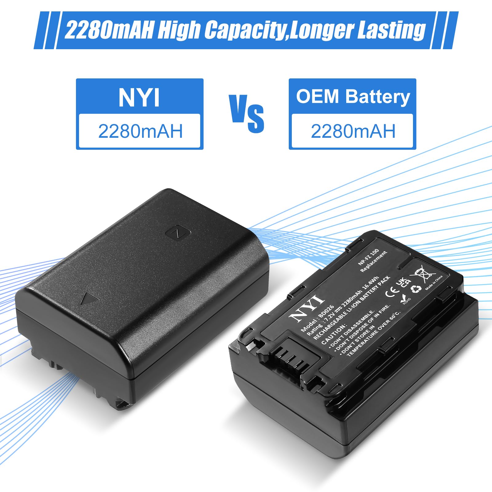 NYI A7iii Battery NP-FZ100 Replacement Batteries and Charger for Sony A7 IV, Sony Alpha A7 III, A7R III, A7R IV, A9, A6600, 9S Cameras