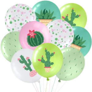 tiamon 40 pcs cactus party balloons summer tropical party balloons hawaiian cactus party balloons white green cactus latex balloons cactus balloon for summer hawaii birthday baby shower mexican party