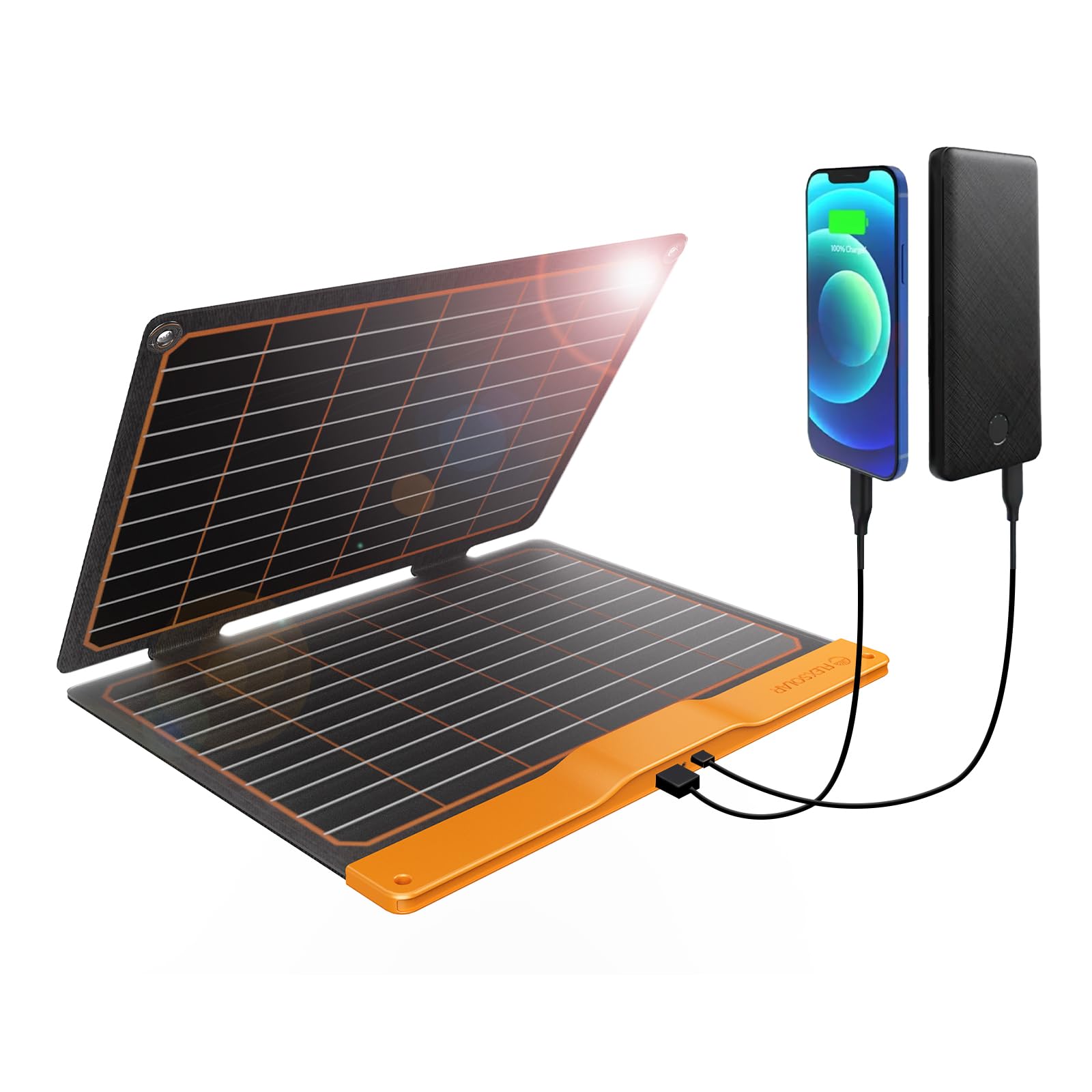 20W Small USB Solar Panel Charger 5V USB-A PD2.0 USB-C Foldable Portable Lightweight ETFE Power Emergency Panel IP67 Waterproof Hiking Camping Backpacking for Phones Tablets Power Bank