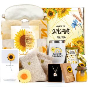 sunflower gifts for women sending sunshine gift-get well soon gift basket, care package for women birthday gifts for women, inspirational blanket thinking of you gifts for women mom wife friends