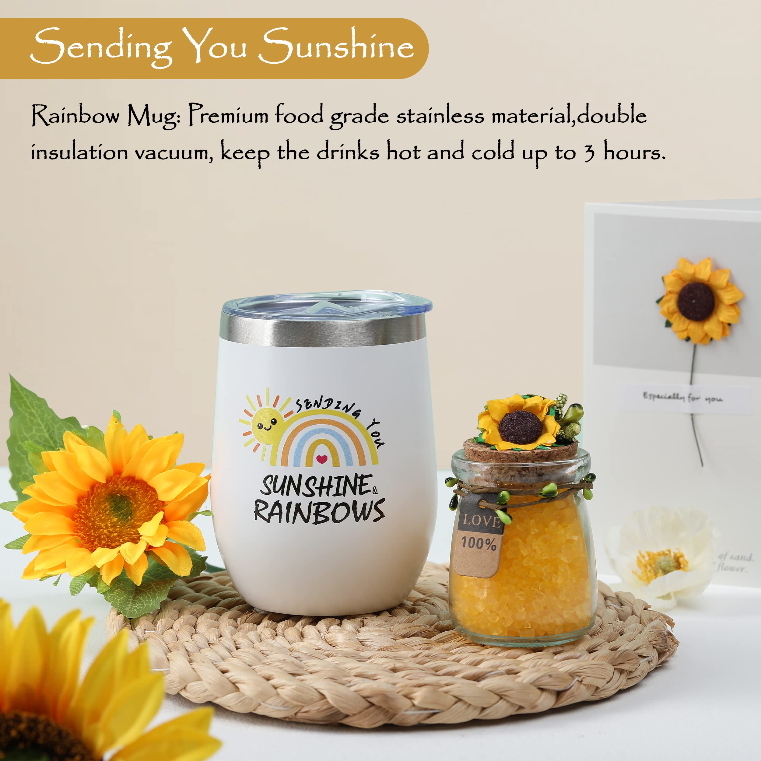 Sunflower Gifts for Women Sending Sunshine Gift-Get Well Soon Gift Basket, Care Package for Women Birthday Gifts for Women, Inspirational Blanket Thinking of You Gifts for Women Mom Wife Friends