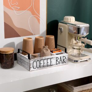 LYJWOO6D Coffee Station Organizer Coffee Pod Holder Wooden Coffee Bar Accessories Organizer for Countertop,Farmhouse Coffee Pod Holder Organizer with Handle,Coffee Bar Decor Rustic White