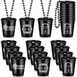 sasylvia 12 pcs rip twenties shot glass necklace on beaded dirty plastic shot necklace cup rip to my birthday decorations black plastic tumbler cups funny birthday gag gifts for him her (rip 20s)