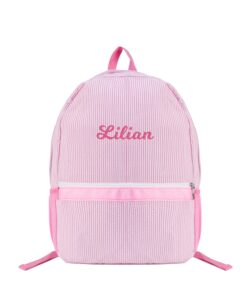 mt world personalized toddler backpack preschool backpack daycare backpack child backpack preppy packpacks kids bookbags seersucker toddler bookbag(pink)