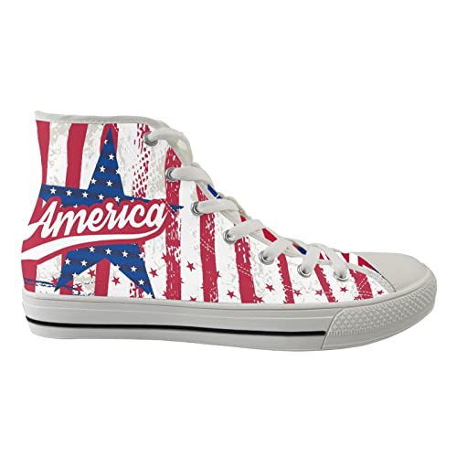 American Flag Mens High Top Print Canvas Shoes Patriotic Platform Travel Shoes for Boys Dressy Hands Free Shoes Sneakers for Women Girls Travel Vacation Arch Support Walking Loafers Shoes