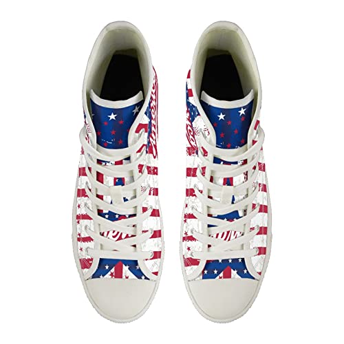 American Flag Mens High Top Print Canvas Shoes Patriotic Platform Travel Shoes for Boys Dressy Hands Free Shoes Sneakers for Women Girls Travel Vacation Arch Support Walking Loafers Shoes