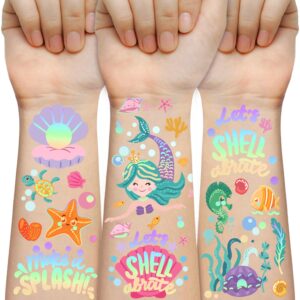 mermaid temporary tattoos for kids, 85+ glitter fake tattoo, pirate, bluey, dinosaur, paw patrol sleeve tattoos, ocean creatures & animal, birthday party gift for boy & girls stickers