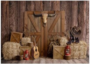 western cowboy backdrop wild west photo background portrait photography props cowgirl theme birthday party decorations, ladvis 82.7"x59" rustic wood banner kids baby shower photoshoot supplies