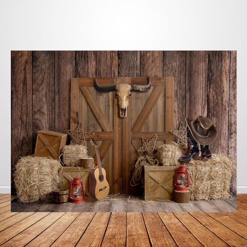 Western Cowboy Backdrop Wild West Photo Background Portrait Photography Props Cowgirl Theme Birthday Party Decorations, Ladvis 82.7"x59" Rustic Wood Banner Kids Baby Shower Photoshoot Supplies