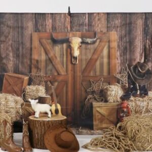 Western Cowboy Backdrop Wild West Photo Background Portrait Photography Props Cowgirl Theme Birthday Party Decorations, Ladvis 82.7"x59" Rustic Wood Banner Kids Baby Shower Photoshoot Supplies