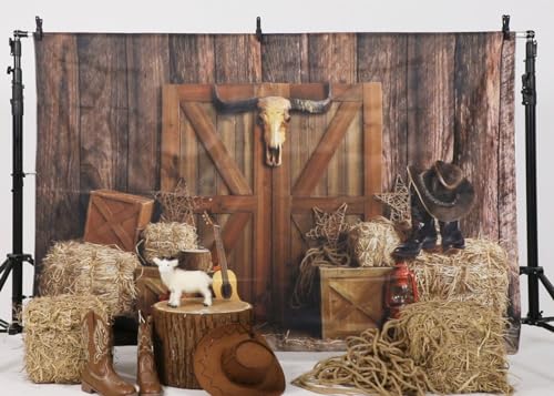 Western Cowboy Backdrop Wild West Photo Background Portrait Photography Props Cowgirl Theme Birthday Party Decorations, Ladvis 82.7"x59" Rustic Wood Banner Kids Baby Shower Photoshoot Supplies