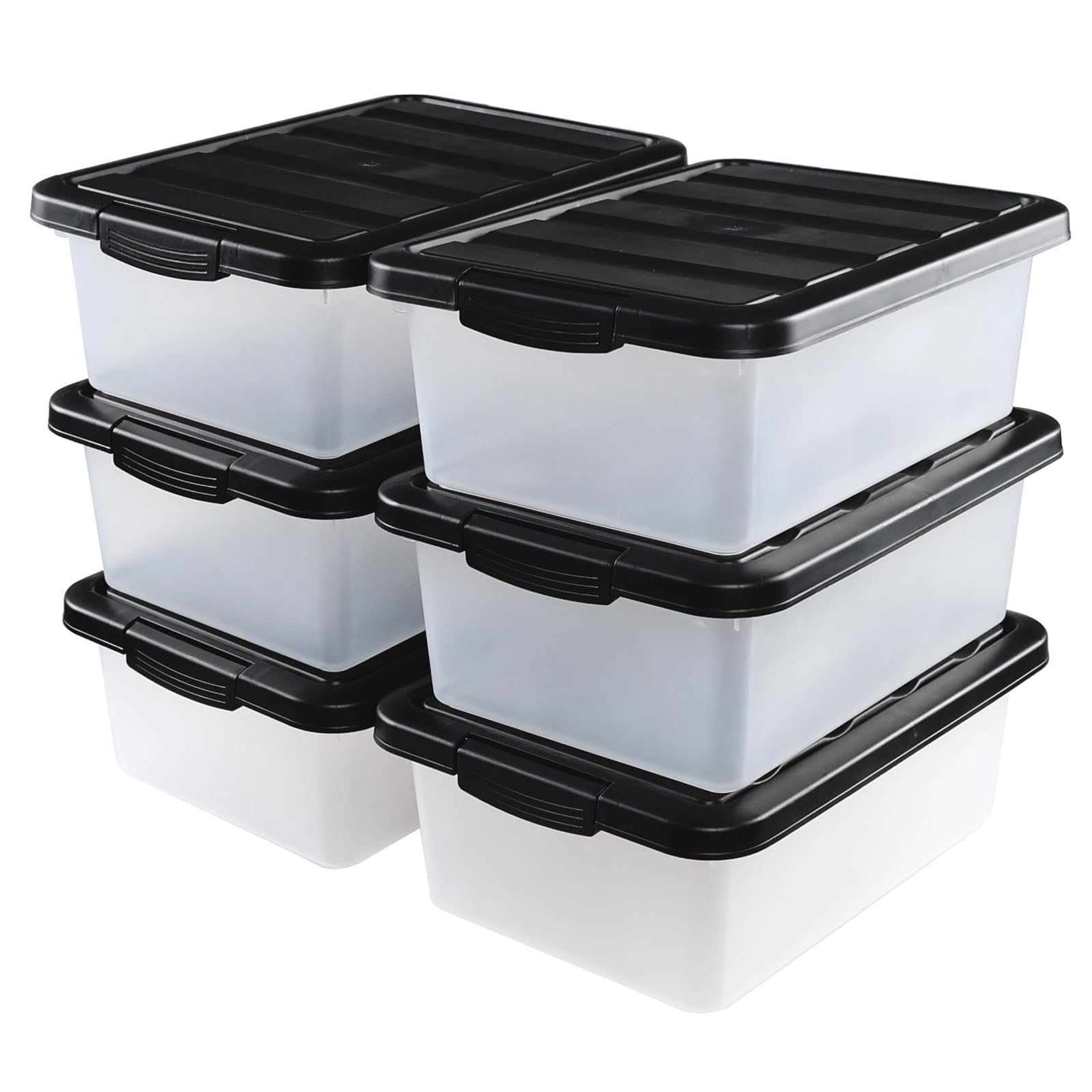 Pekky 14 Quart Plastic Storage Box, 6 Pack Latching Storge Bin with Lid