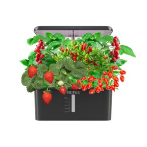 indoor garden hydroponics growing system - mufga 8 pods herb garden kit indoor with led grow light, plants germination kit(no seeds) with pump system,height adjustable, gift for women, black, black