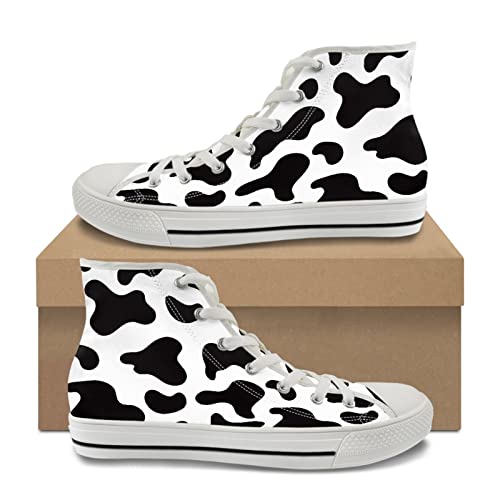 Cow Print Womens Walking Canvas Shoes High Top Travel Shoes for Girls Cheap Sneakers Shoes for Women Print Canvas Shoes Bulk for Men Boys Print Shoes Work Party Arch Support Platform Shoes