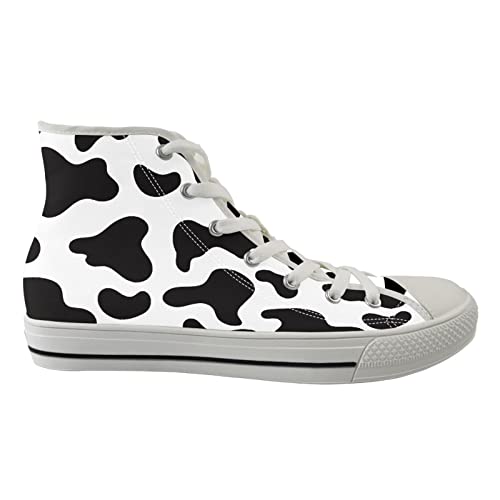 Cow Print Womens Walking Canvas Shoes High Top Travel Shoes for Girls Cheap Sneakers Shoes for Women Print Canvas Shoes Bulk for Men Boys Print Shoes Work Party Arch Support Platform Shoes