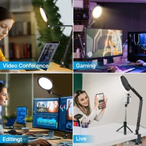 Desk LED Light for Zoom Video - ULANZI Edge-Lit Desk Lamp with Clamp I15W I 3000-6500K I Flexible Arm I Soft on Eyes I Computer Zoom Meeting Light Stream Key Light Phone Clip on Right Light