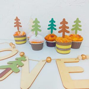 One Happy Camper Wood Banner/Cupcake Topper Set - Camping Cake Topper, Woodland Birthday Party Decoration, One Happy Camper Birthday Banner, First High Chair Wood Safari Jungle Garland For Baby Shower Boy/Girl(Wooden One Happy Camper 1st Birthday Toppers/