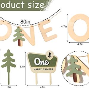 One Happy Camper Wood Banner/Cupcake Topper Set - Camping Cake Topper, Woodland Birthday Party Decoration, One Happy Camper Birthday Banner, First High Chair Wood Safari Jungle Garland For Baby Shower Boy/Girl(Wooden One Happy Camper 1st Birthday Toppers/