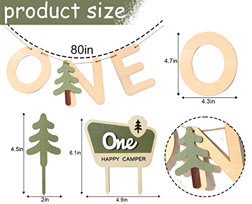 One Happy Camper Wood Banner/Cupcake Topper Set - Camping Cake Topper, Woodland Birthday Party Decoration, One Happy Camper Birthday Banner, First High Chair Wood Safari Jungle Garland For Baby Shower Boy/Girl(Wooden One Happy Camper 1st Birthday Toppers/