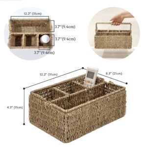 PEMAR Large L-Sized Hand Woven Utensil Caddy Carrier, Natural Jute Wicker Condiment Holder for Table, Kitchen Set Counter Top Silverware Organizer, Rustic Storage Forks, Spoons (Seagrass)