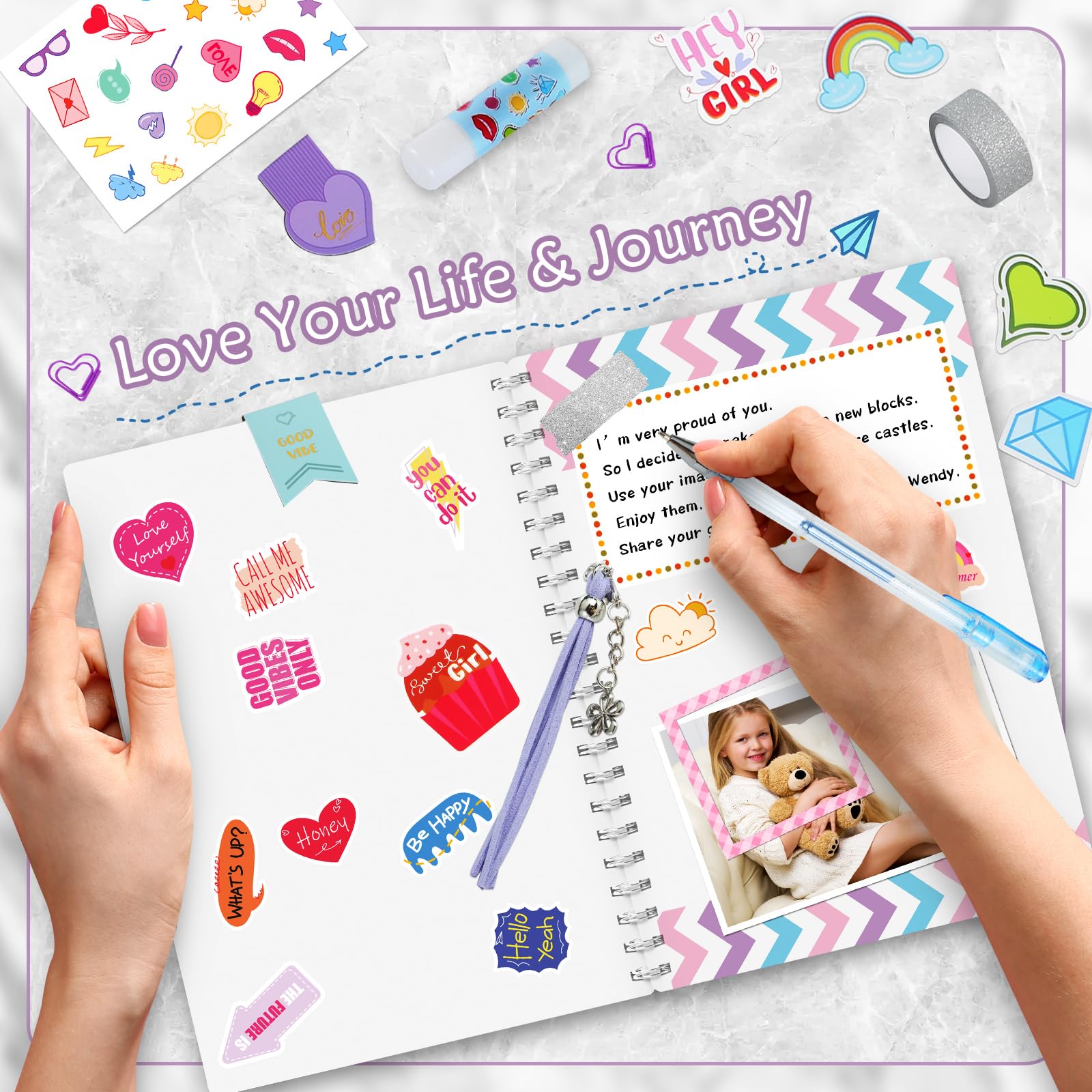 Gifts for Girls Age of 8 9 10 11 12 13 Years Old and Up, Personalized Diary Stuff for Tweens Teens, DIY Journal Set, Decorate Your Planner/Organizer, Journaling Arts Craft Kit, Ideal Girls Toy