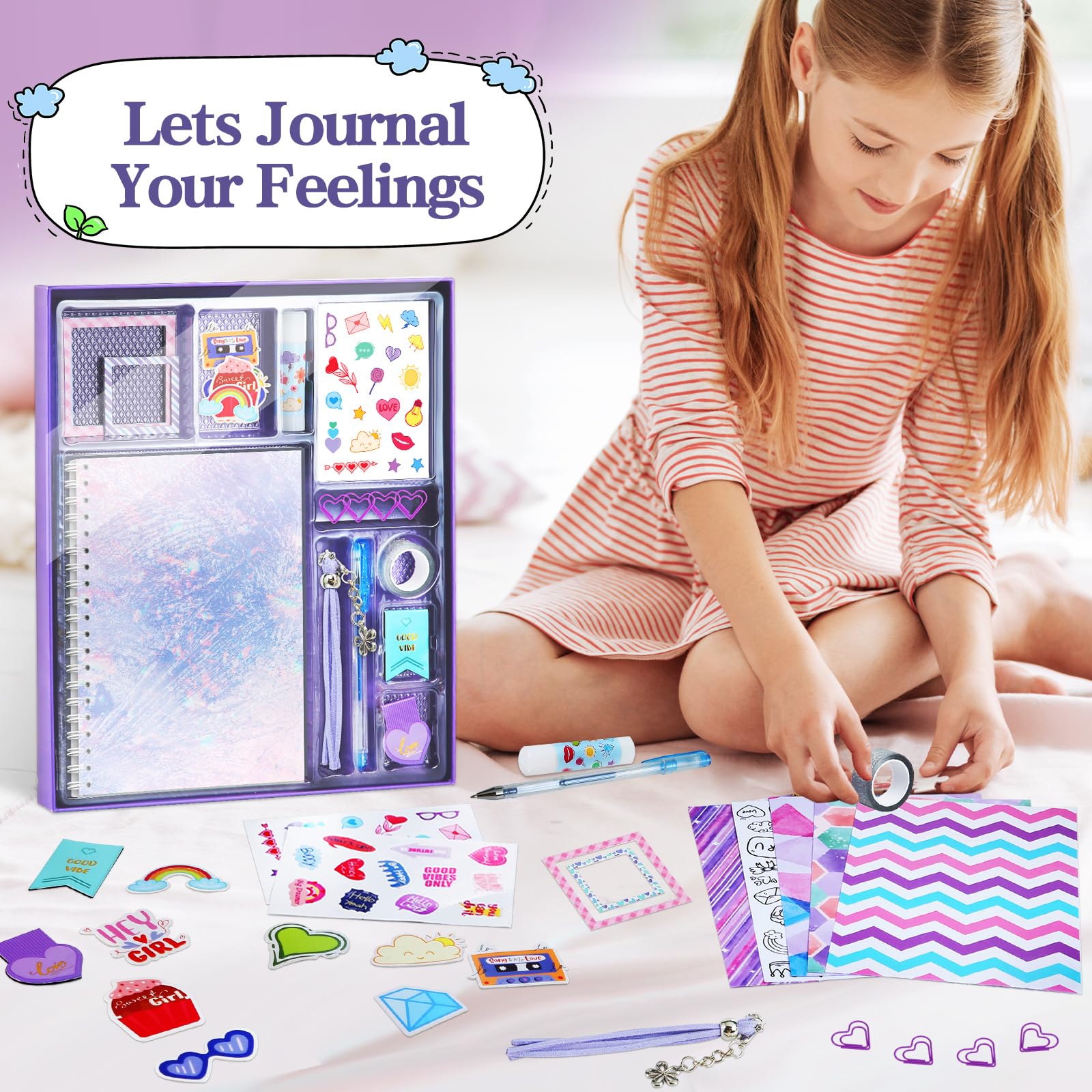 Gifts for Girls Age of 8 9 10 11 12 13 Years Old and Up, Personalized Diary Stuff for Tweens Teens, DIY Journal Set, Decorate Your Planner/Organizer, Journaling Arts Craft Kit, Ideal Girls Toy