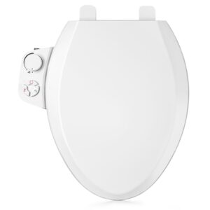 zmjh s001-b1 bidet toilet seat non-electric, fits elongated toilets, dual nozzle system, ambient water temperature with adjusting spray pressure, slow close, easy to install, white