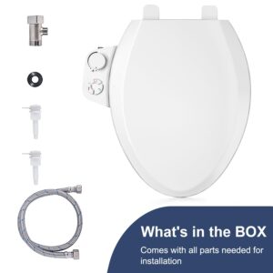 ZMJH S001-B1 Bidet Toilet Seat Non-Electric, Fits Elongated Toilets, Dual Nozzle System, Ambient Water Temperature with Adjusting Spray Pressure, Slow Close, Easy to Install, White