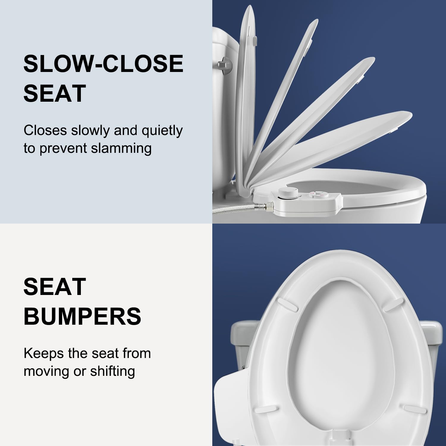 ZMJH S001-B1 Bidet Toilet Seat Non-Electric, Fits Elongated Toilets, Dual Nozzle System, Ambient Water Temperature with Adjusting Spray Pressure, Slow Close, Easy to Install, White