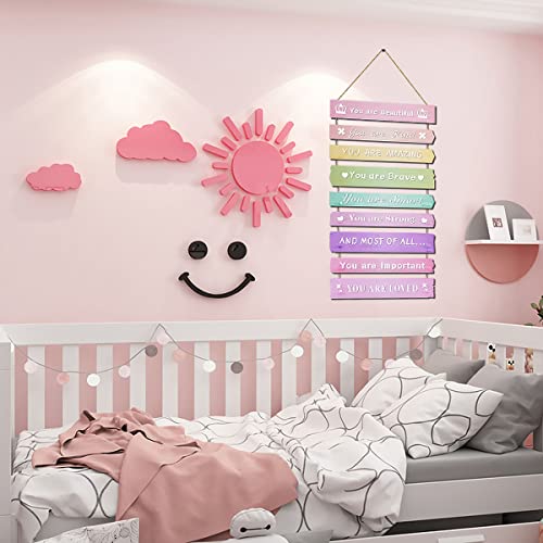 Pink Girl Room Decor for Teen Girls, Cute Bedroom Wall Decor for Baby Girl Aesthetic, Boho Rainbow Wall Art Signs, Trendy Stuff Decorations for Kids Nursery Bed Room Dorm Classroom Bathroom(Pink)