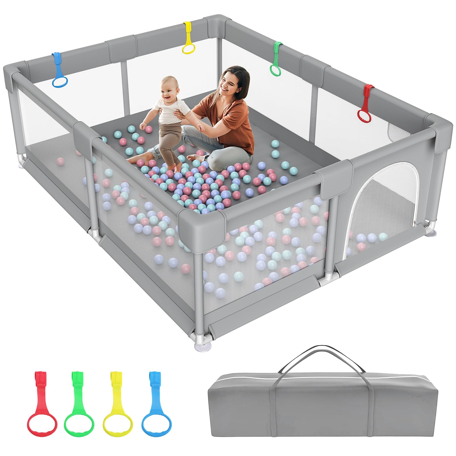 79" ×71" Extra Large Baby Playpen, Big Play Pens for Babies and Toddlers, Gap-Free, Climb-Proof Baby Playards for Indoor Fun, Baby Gate Playpen with Zippered Door and Storage Bag