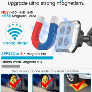 APPS2Car Magnetic Phone Car Mount Rear View Mirror Phone Holder for Car Long Arm Low Profile Strong Magnets Adjustable Angles & Heights for All Cell Phones, iPhone Fits 16-22mm Round Mirror Neck