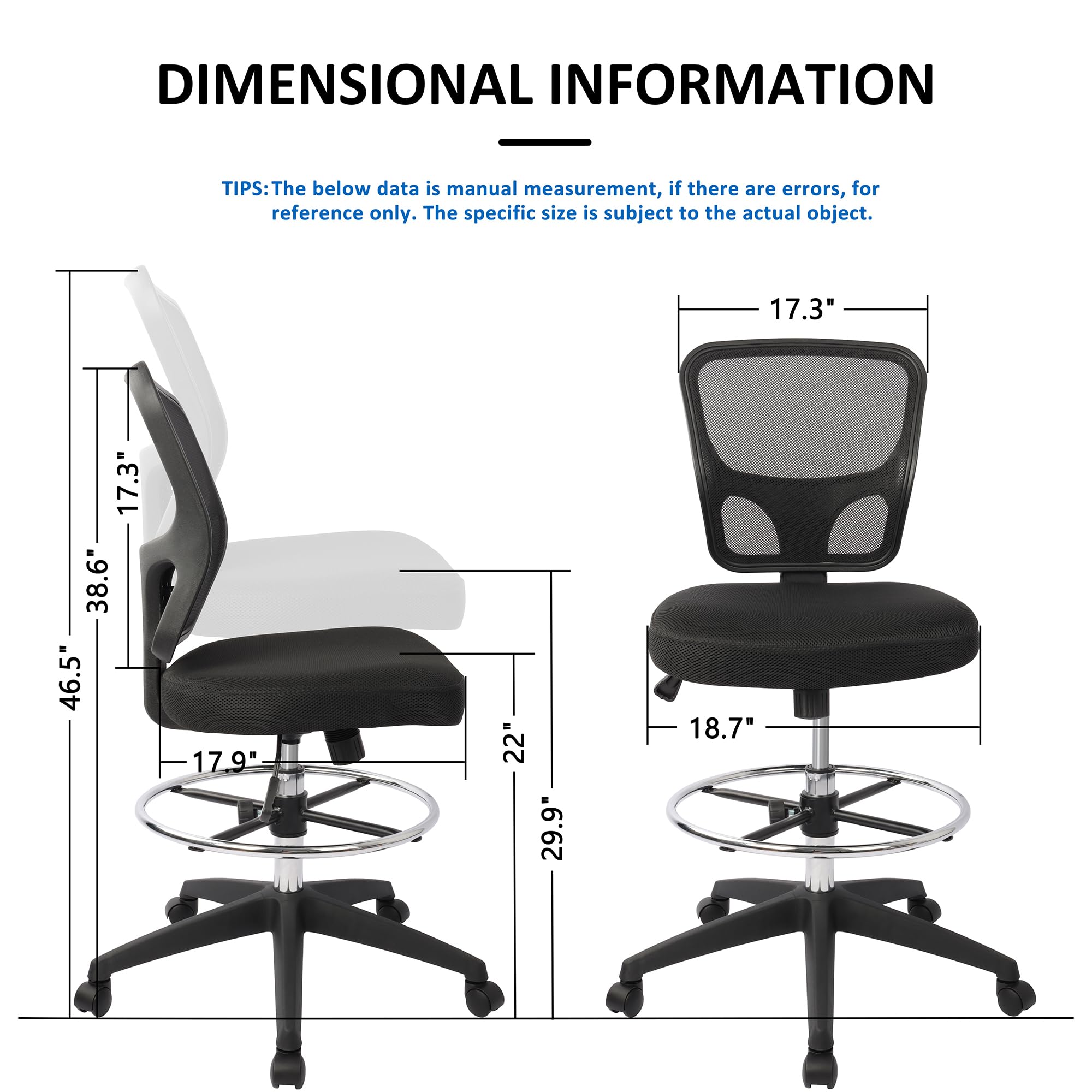 HYLONE Ergonomic Office Chairs, Office Drafting Chair, Rolling Stool Chair Armless Standing Desk Chair with Footrest Bar Stools for Home,Office & Bar