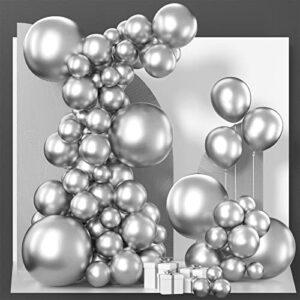 partywoo metallic silver balloons, 130 pcs silver balloons different sizes pack of 18 inch 12 inch 10 inch 5 inch for balloon garland as birthday decorations, party decorations, wedding decorations