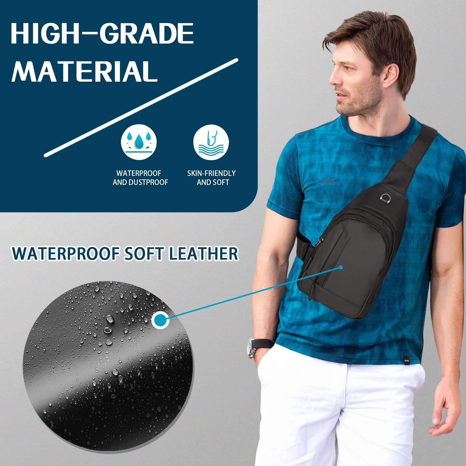 Waterproof Sling Bag Crossbody Backpack for Men Women Sling Backpack Hiking Daypack Multipurpose Cross Body Chest Bag