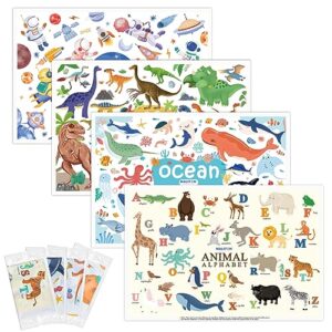 disposable placemats for baby & toddlers, disposable baby placemats for restaurants, travel, disposable stick on placemats with 4 designs, disposable table mats for kids (individual package)