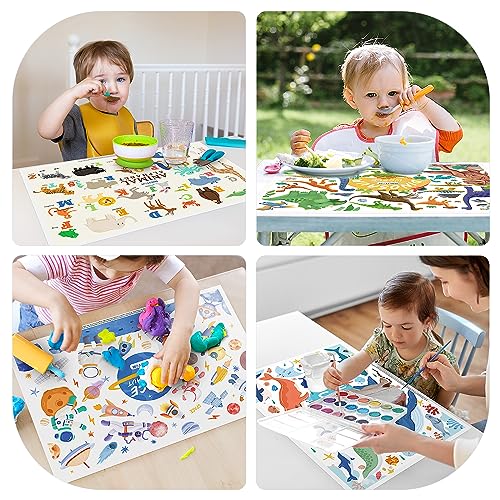 Disposable Placemats for Baby & Toddlers, Disposable Baby Placemats for Restaurants, Travel, Disposable Stick on Placemats with 4 Designs, Disposable Table Mats for Kids (Individual Package)