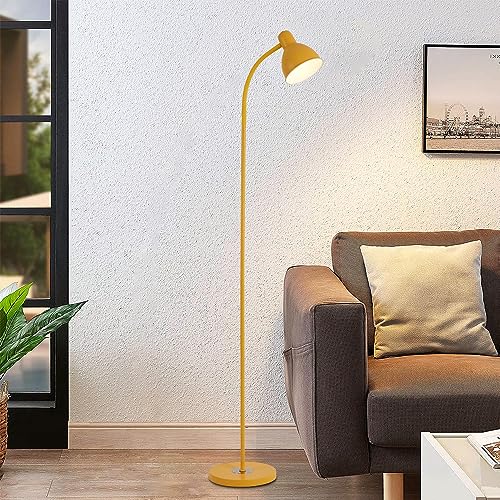 Modern Floor Lamp, Living Room Bedroom Floor Lighting, Industrial Task Light, Rustic Farmhouse Reading Light, Matte Finish,Sturdier Body,Adjustable Gooseneck Metal Head - Free 1 LED Bulb.(Yellow)