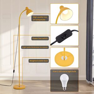 Modern Floor Lamp, Living Room Bedroom Floor Lighting, Industrial Task Light, Rustic Farmhouse Reading Light, Matte Finish,Sturdier Body,Adjustable Gooseneck Metal Head - Free 1 LED Bulb.(Yellow)