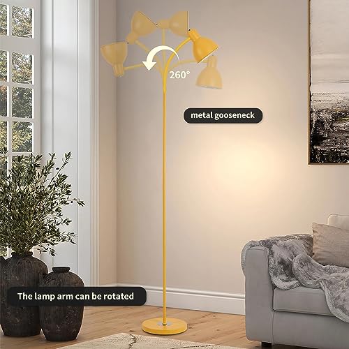 Modern Floor Lamp, Living Room Bedroom Floor Lighting, Industrial Task Light, Rustic Farmhouse Reading Light, Matte Finish,Sturdier Body,Adjustable Gooseneck Metal Head - Free 1 LED Bulb.(Yellow)