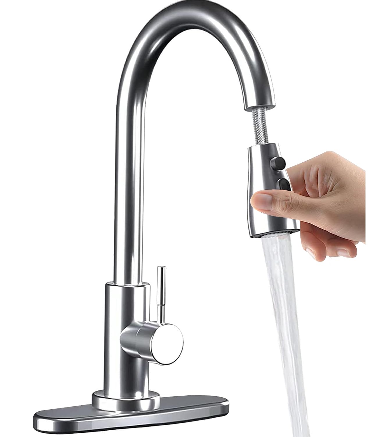 Susbie Kitchen Faucets with Pull Down Sprayer,Kitchen Faucet,Single Handle Kitchen Sink Faucet with Pull Out Sprayer,Single Level Stainless Stee