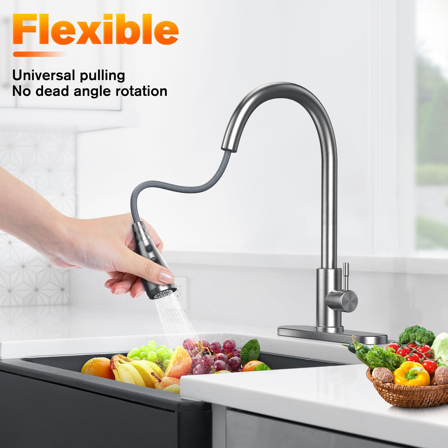 Susbie Kitchen Faucets with Pull Down Sprayer,Kitchen Faucet,Single Handle Kitchen Sink Faucet with Pull Out Sprayer,Single Level Stainless Stee