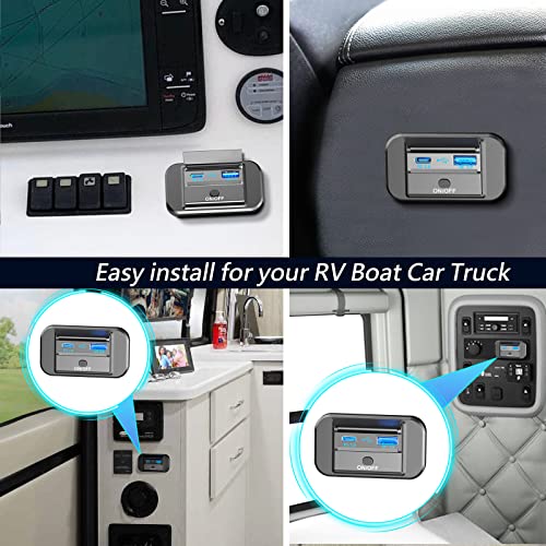 Dual Quick Charge 3.0, RV USB Outlet Qidoe Panel Wall Mount 12 Volt USB Outlet Car Accessories with Power Switch and Cover for RV Cars Truck Golf Cart