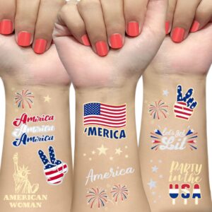 aoyoo fourth of july decorations temporary tattoos 34 style america giltter tattoos, red white and blue party supplies, 4th of july accessories, usa flag, memorial day, independence day, labor day