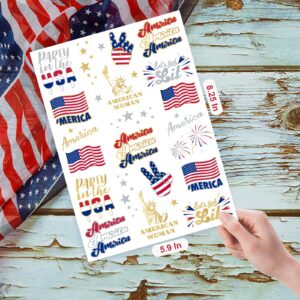 AOYOO Fourth of July Decorations Temporary Tattoos 34 Style America Giltter Tattoos, Red White and Blue Party Supplies, 4th of July Accessories, USA Flag, Memorial Day, Independence Day, Labor Day