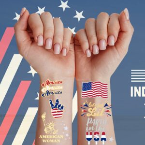 AOYOO Fourth of July Decorations Temporary Tattoos 34 Style America Giltter Tattoos, Red White and Blue Party Supplies, 4th of July Accessories, USA Flag, Memorial Day, Independence Day, Labor Day