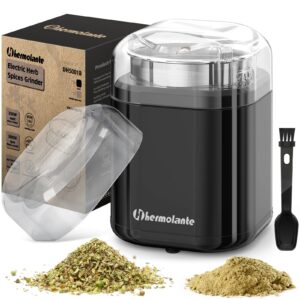 hermolante herb grinder spice grinder, 200 w herb grinder with stainless steel blade and cleaning brush, compact size electric grinder for herbs and spices -5.11in (black)