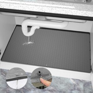 UEAKPIC Under Sink Mat 34" x 22", Waterproof Silicone Undersink Mat for Kitchen, Bathroom, Cabinet Protector Fits 36'' Standard Cabinets, Under Sink Tray Liner Up to 2.2 Gallons Liquid (Gray)